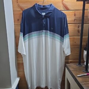 Callaway Golf Navy and White Men's Polo Striped XXL D0315